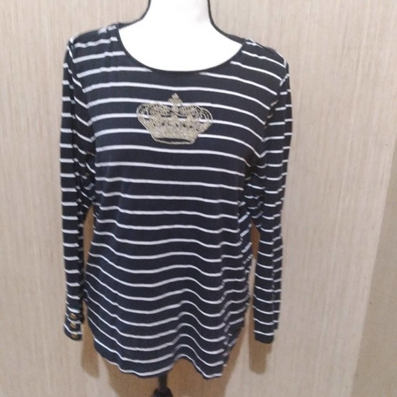 Charter Club striped long sleeve top with crown size L - Picture 1 of 4